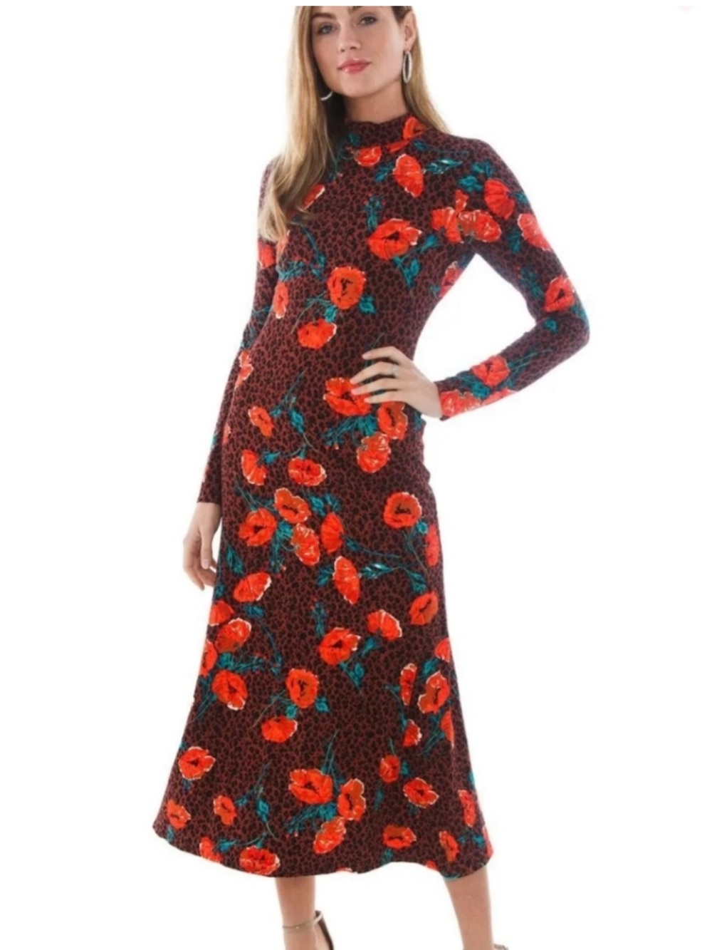Free People Retro Romance Chocolate Midi Long Sleeve Dress Size Extra Small